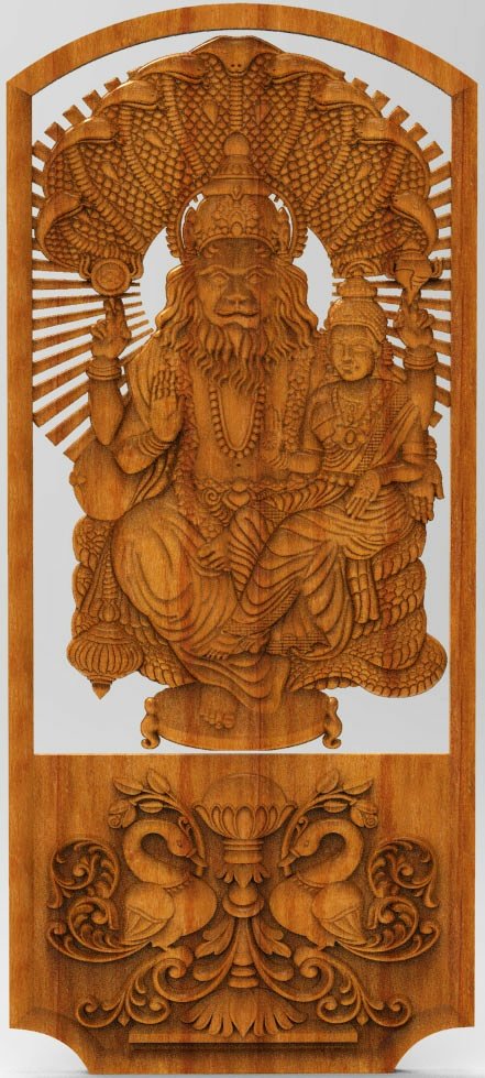 3D DOOR - OAK-11 Lord Narasimha Divine Carved Temple Door 3D Model
